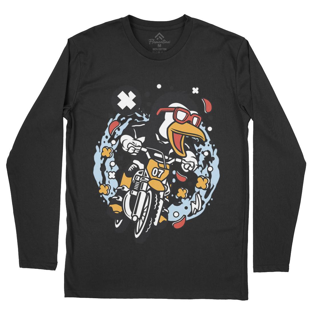 Penguin Motocross Rider Mens Long Sleeve T-Shirt Motorcycles C604