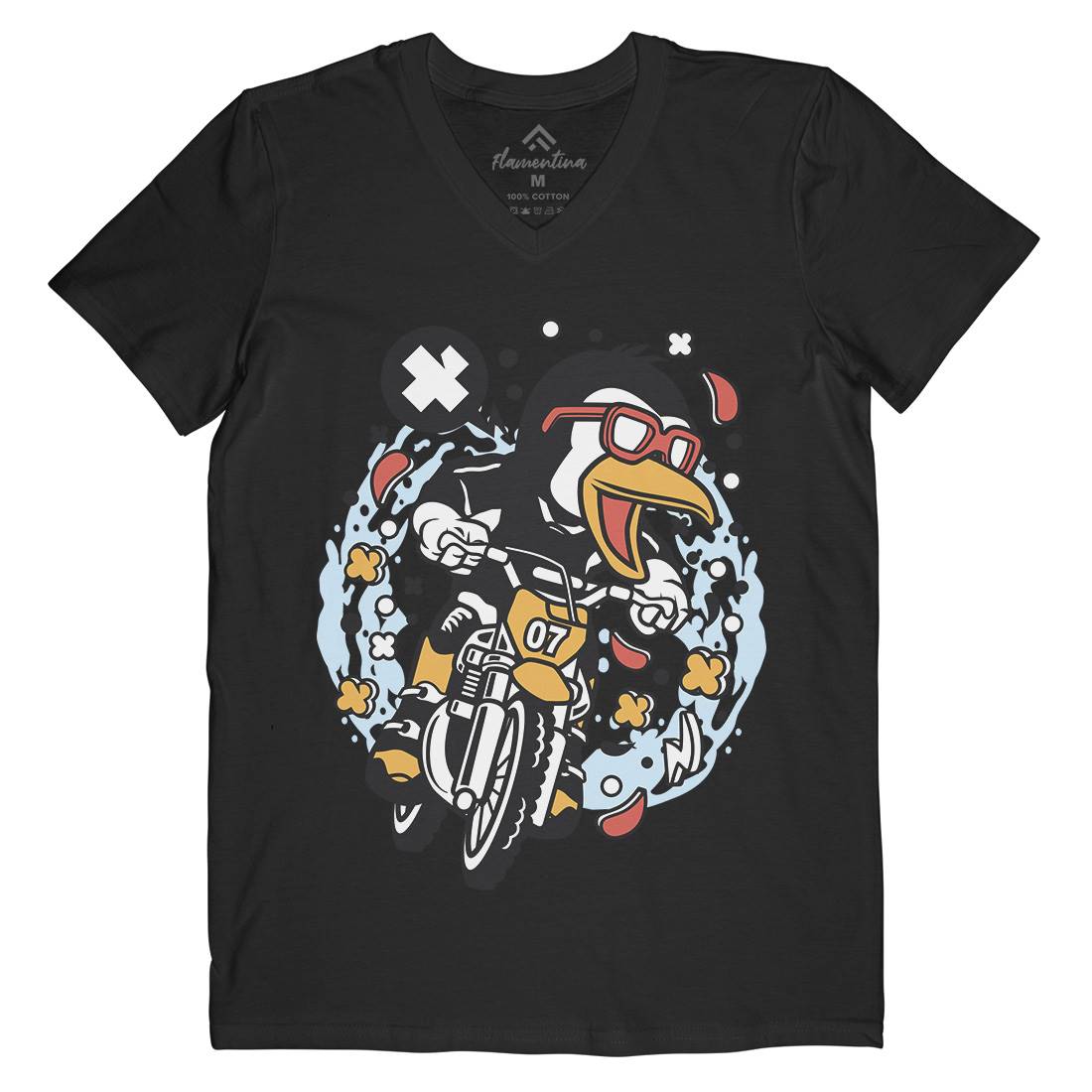 Penguin Motocross Rider Mens Organic V-Neck T-Shirt Motorcycles C604