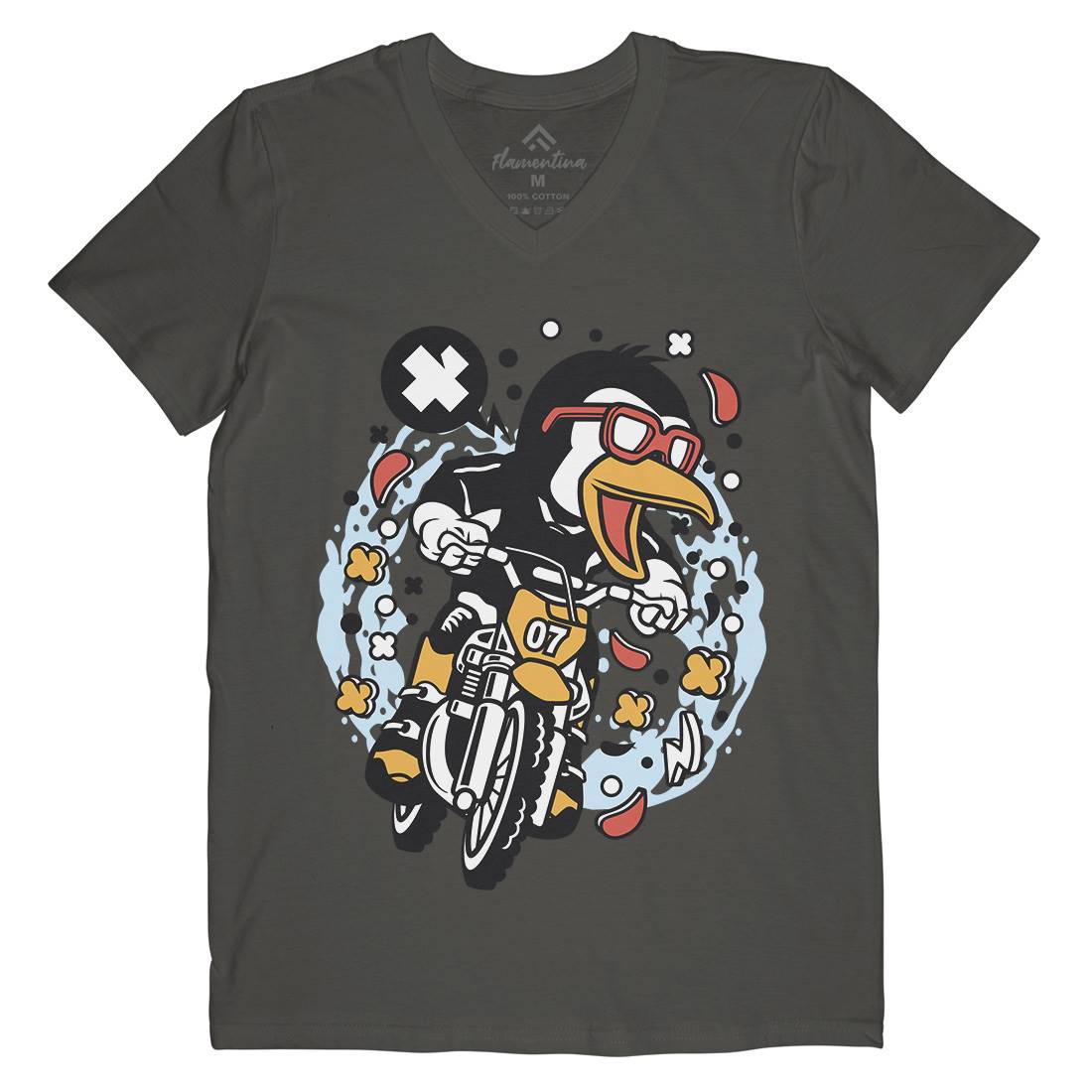 Penguin Motocross Rider Mens V-Neck T-Shirt Motorcycles C604