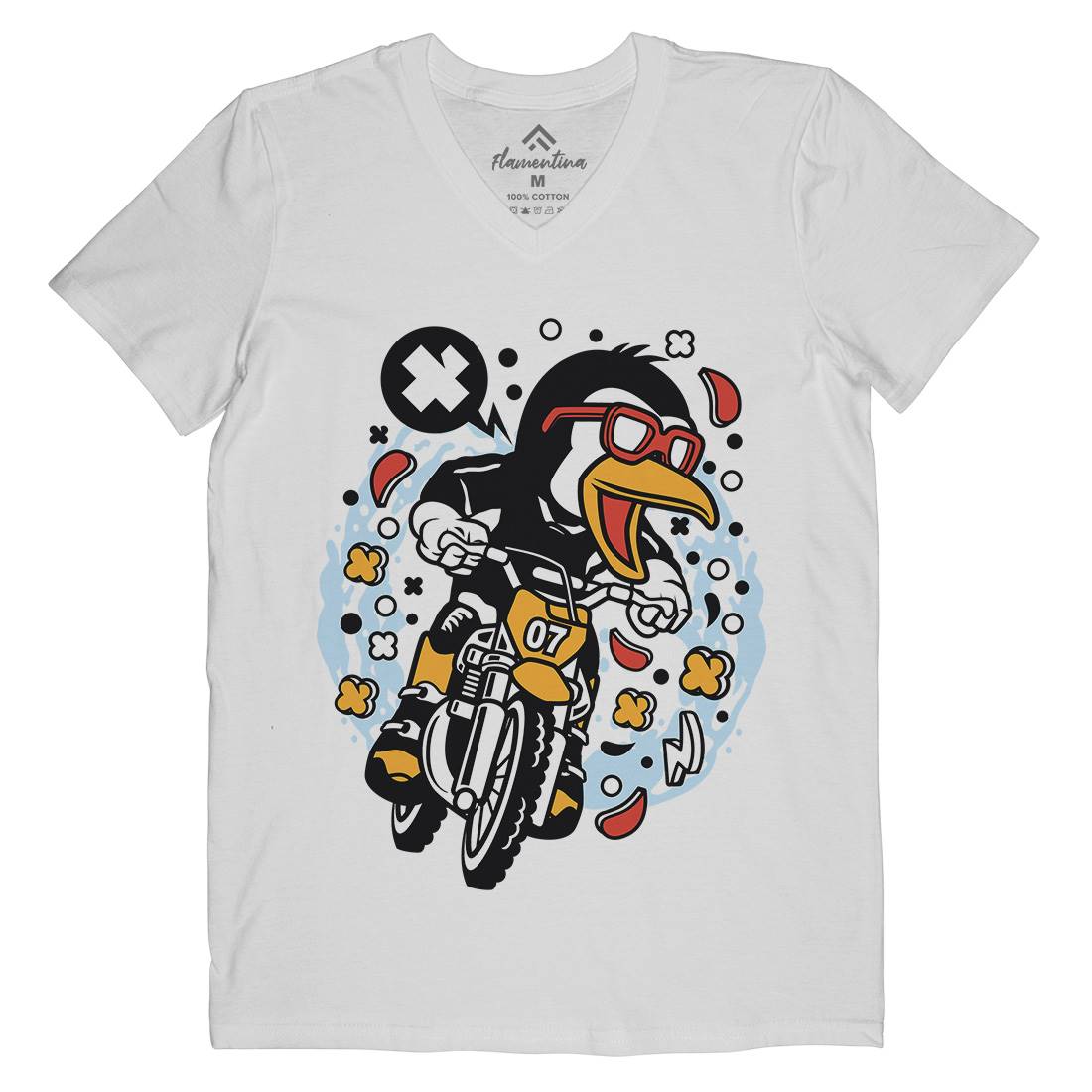 Penguin Motocross Rider Mens Organic V-Neck T-Shirt Motorcycles C604