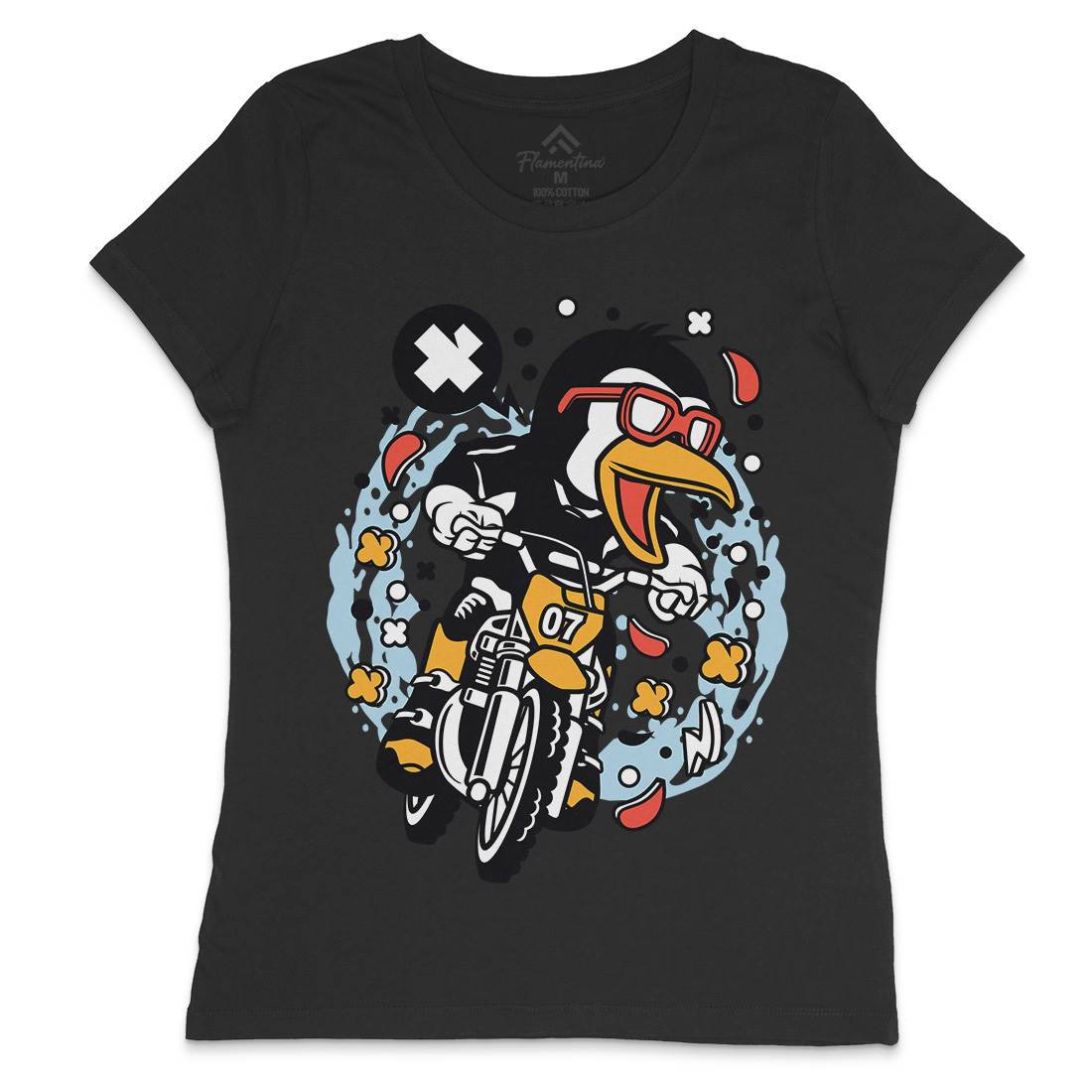 Penguin Motocross Rider Womens Crew Neck T-Shirt Motorcycles C604