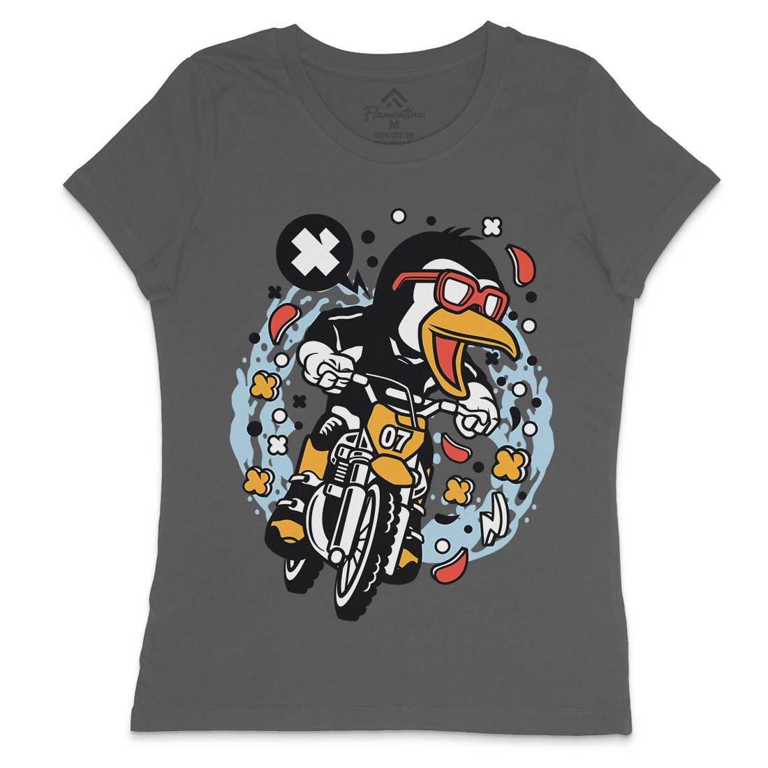 Penguin Motocross Rider Womens Crew Neck T-Shirt Motorcycles C604