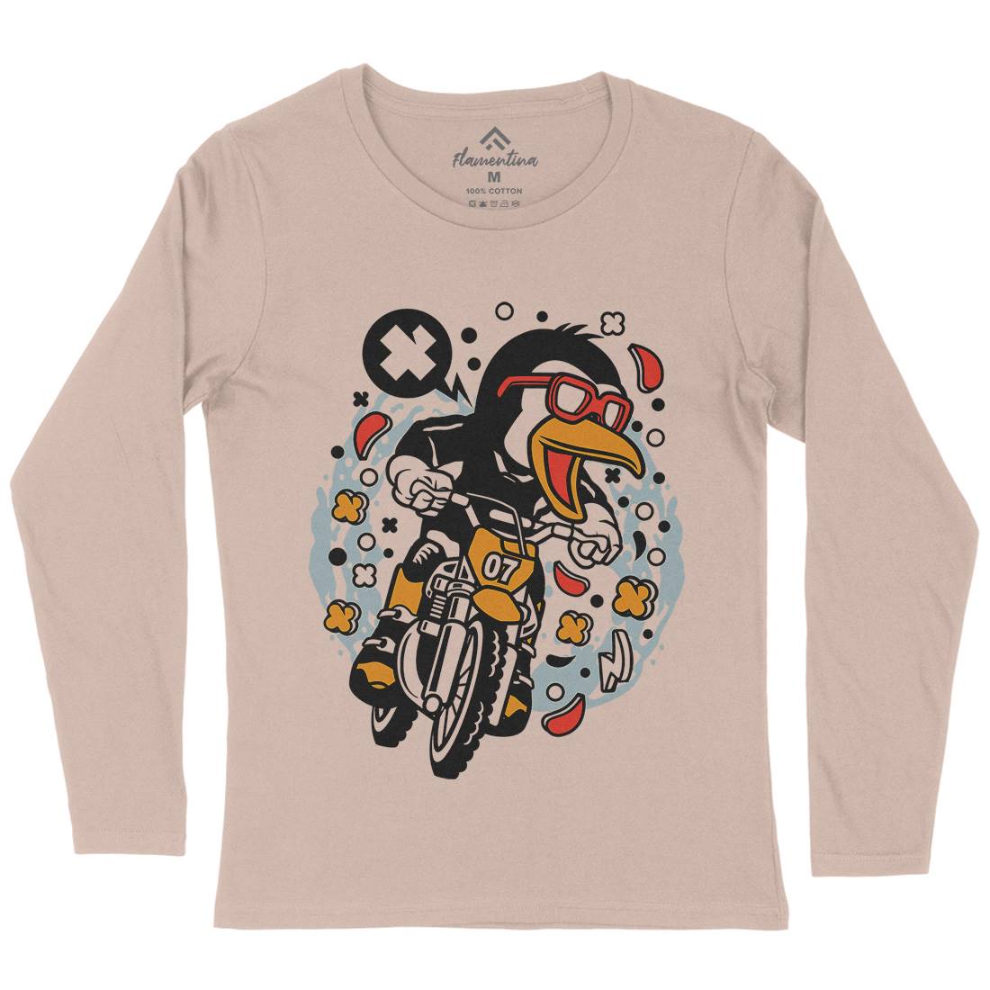 Penguin Motocross Rider Womens Long Sleeve T-Shirt Motorcycles C604
