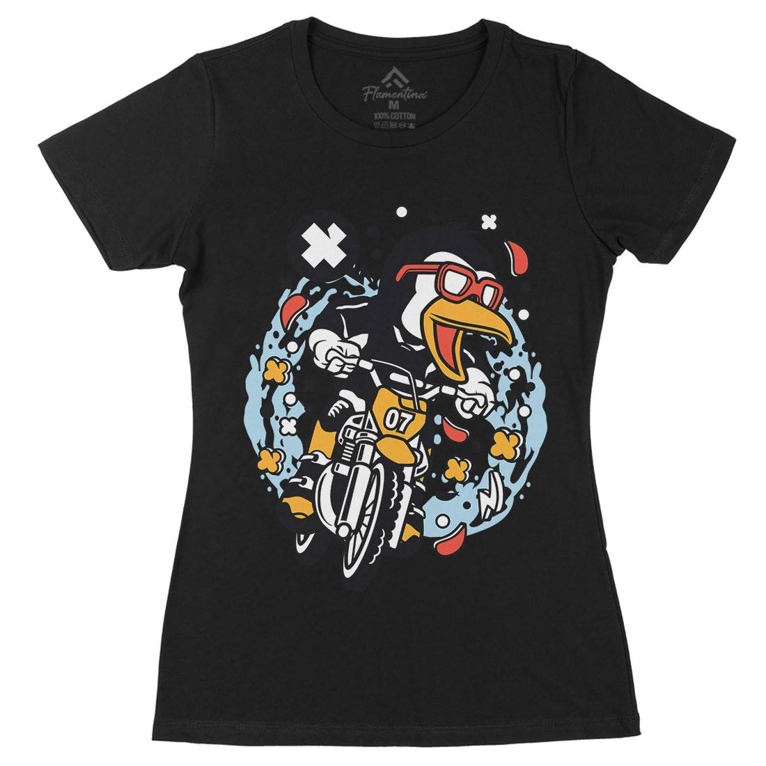 Penguin Motocross Rider Womens Organic Crew Neck T-Shirt Motorcycles C604
