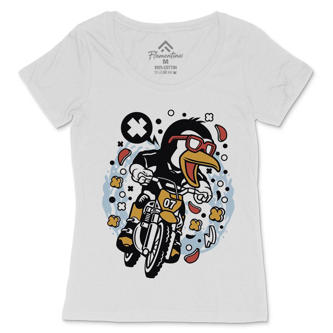 Penguin Motocross Rider Womens Scoop Neck T-Shirt Motorcycles C604