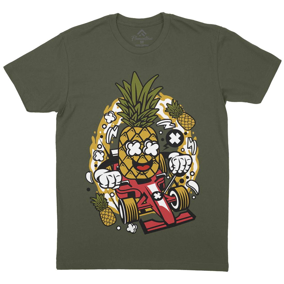 Pineapple Formula Racer Mens Organic Crew Neck T-Shirt Sport C606