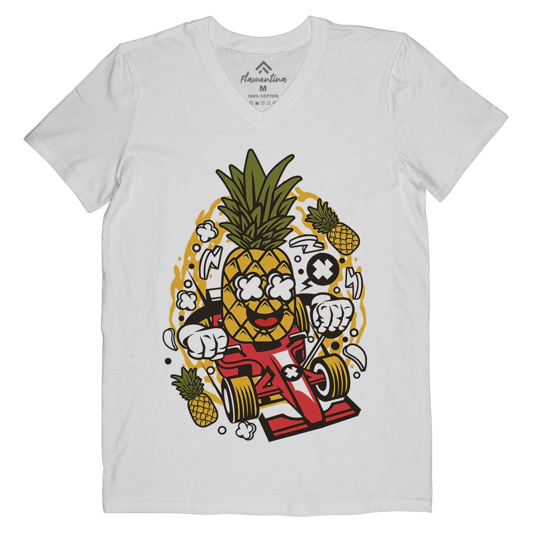 Pineapple Formula Racer Mens Organic V-Neck T-Shirt Sport C606