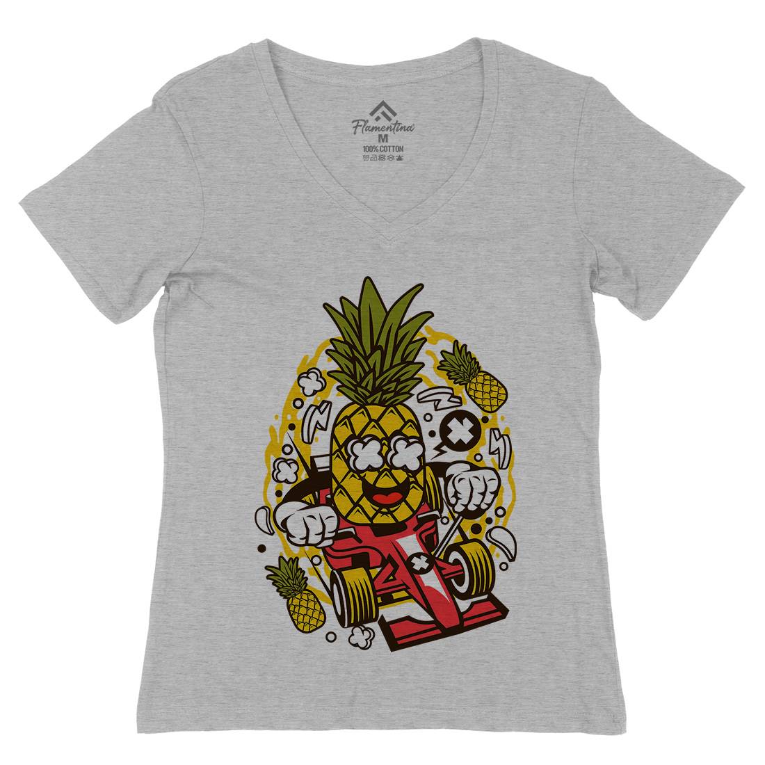 Pineapple Formula Racer Womens Organic V-Neck T-Shirt Sport C606