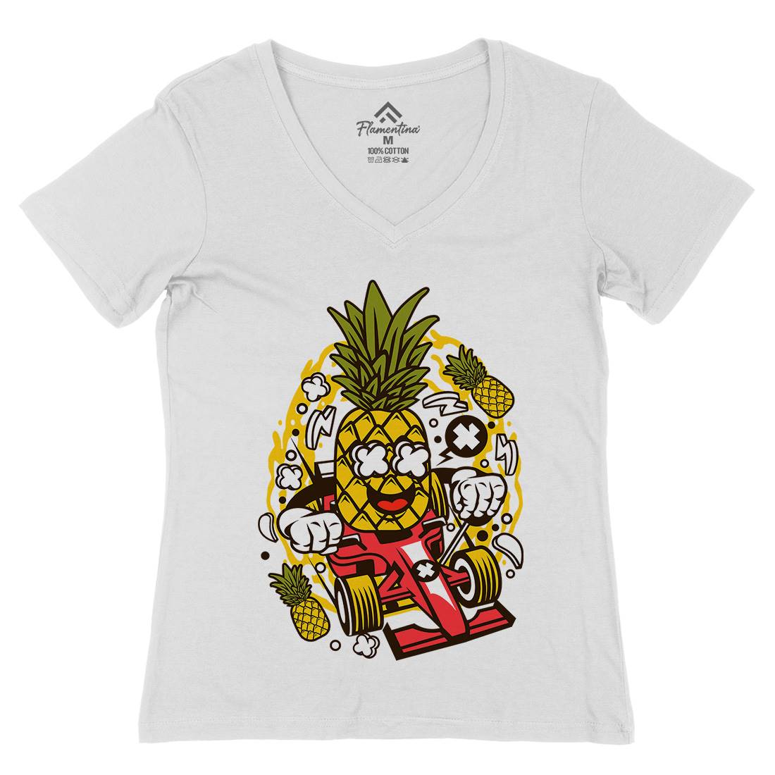 Pineapple Formula Racer Womens Organic V-Neck T-Shirt Sport C606