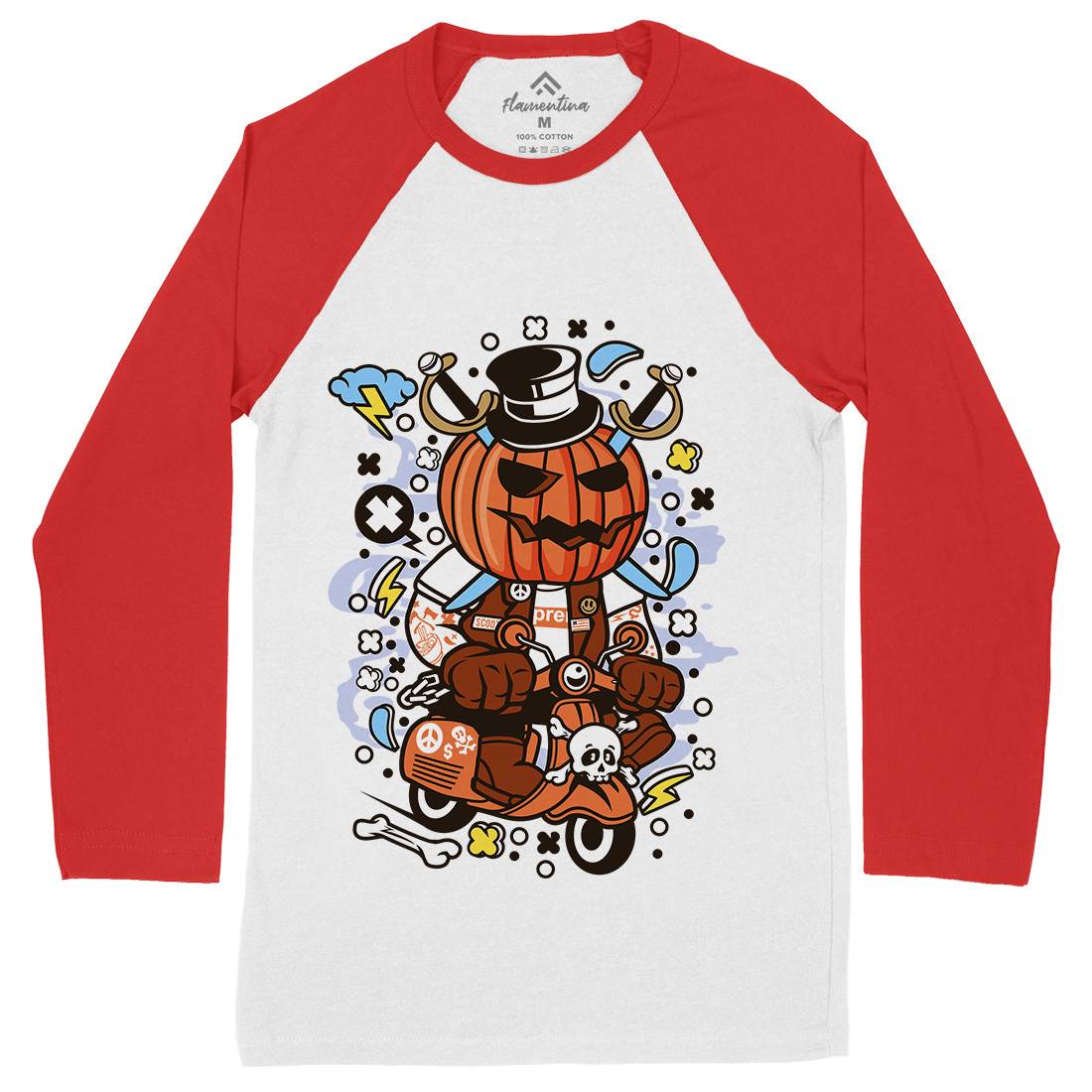 Pumpkin Scooter Mens Long Sleeve Baseball T-Shirt Motorcycles C611
