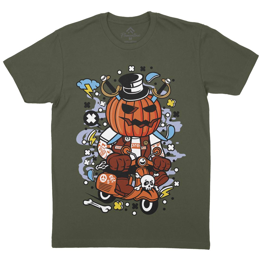 Pumpkin Scooter Mens Organic Crew Neck T-Shirt Motorcycles C611