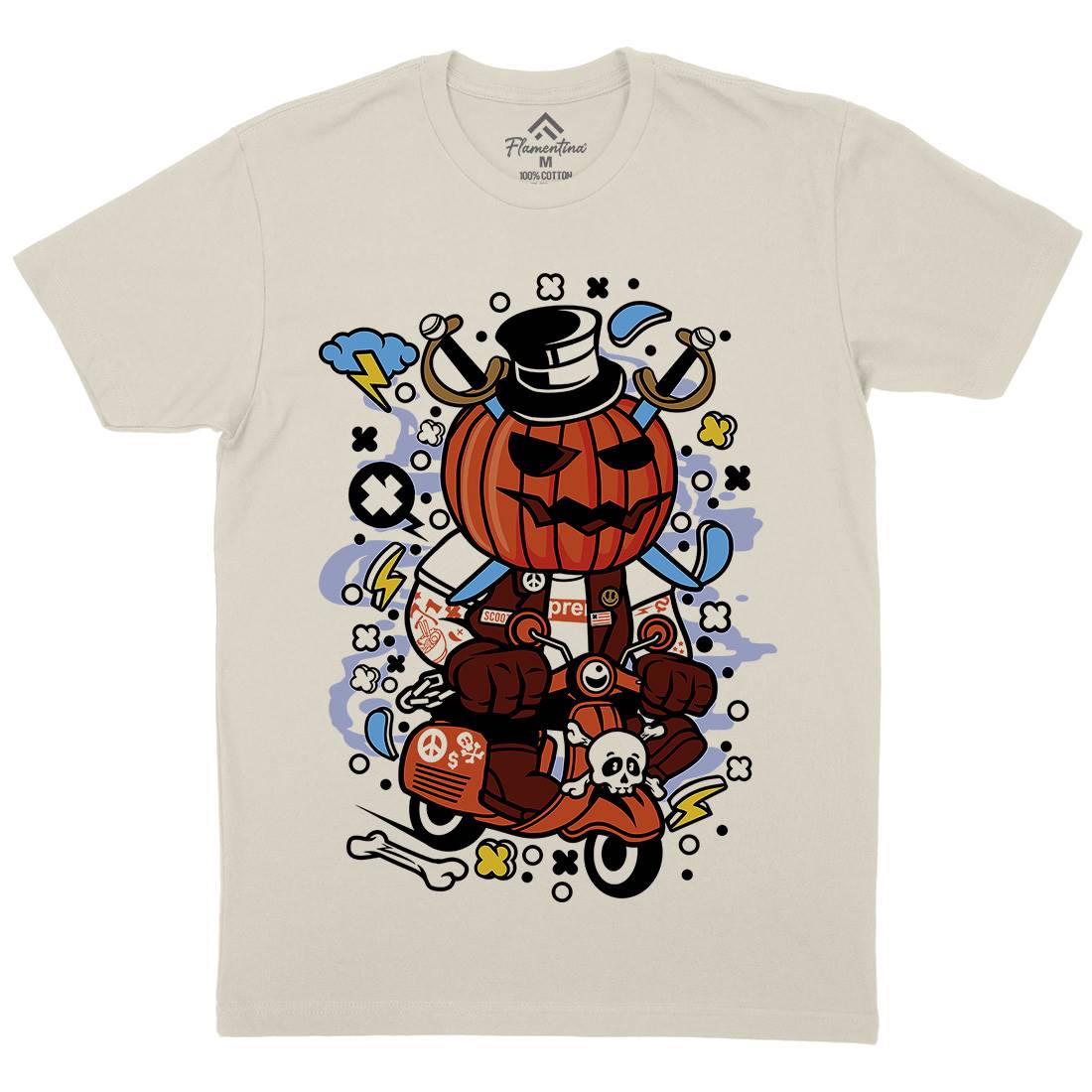 Pumpkin Scooter Mens Organic Crew Neck T-Shirt Motorcycles C611