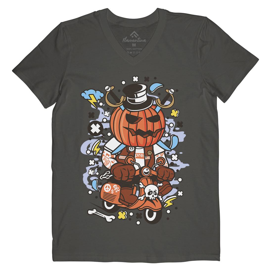 Pumpkin Scooter Mens V-Neck T-Shirt Motorcycles C611