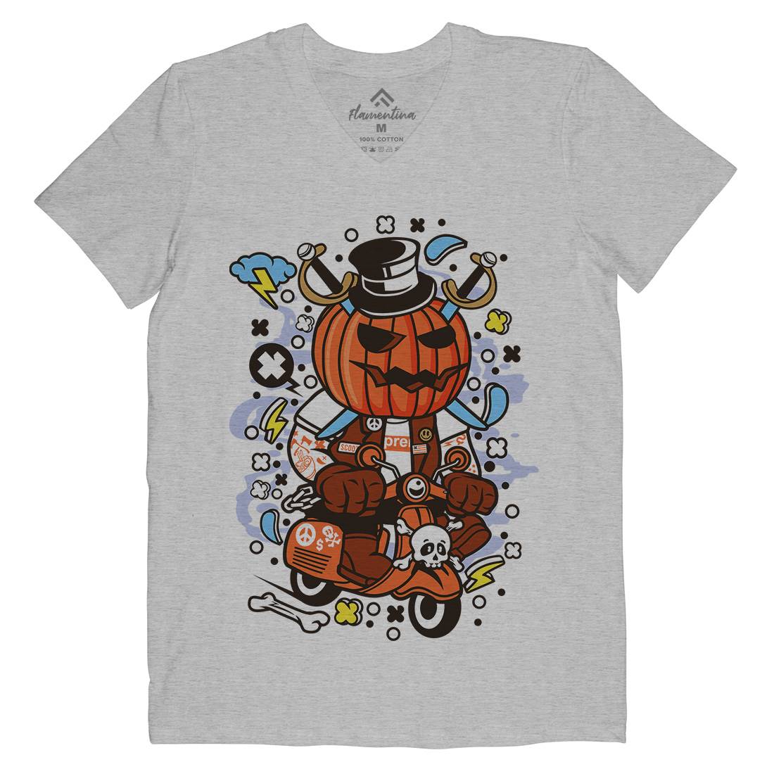 Pumpkin Scooter Mens Organic V-Neck T-Shirt Motorcycles C611