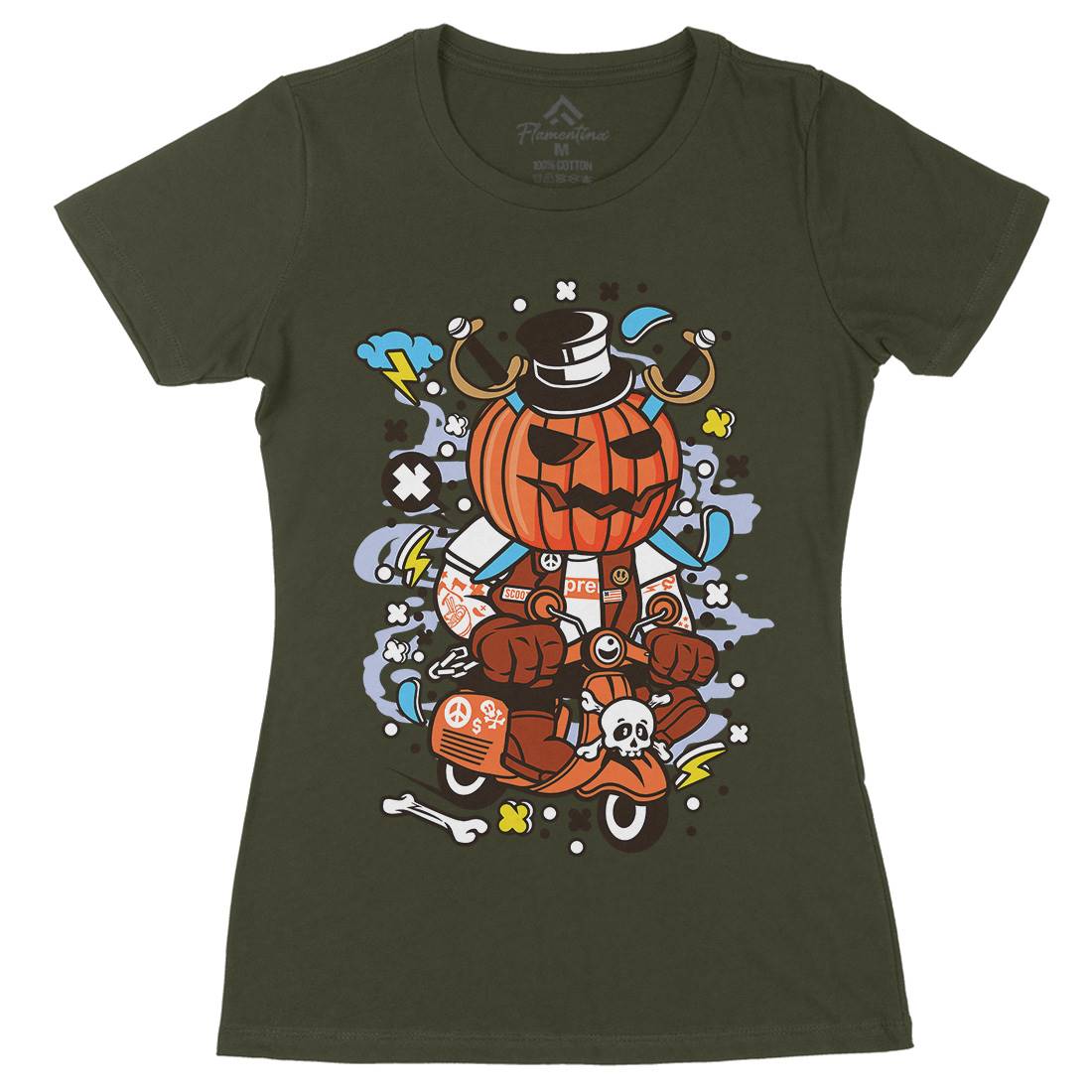 Pumpkin Scooter Womens Organic Crew Neck T-Shirt Motorcycles C611
