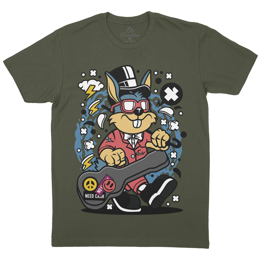 Rabbit Guitar Mens Crew Neck T-Shirt Music C612