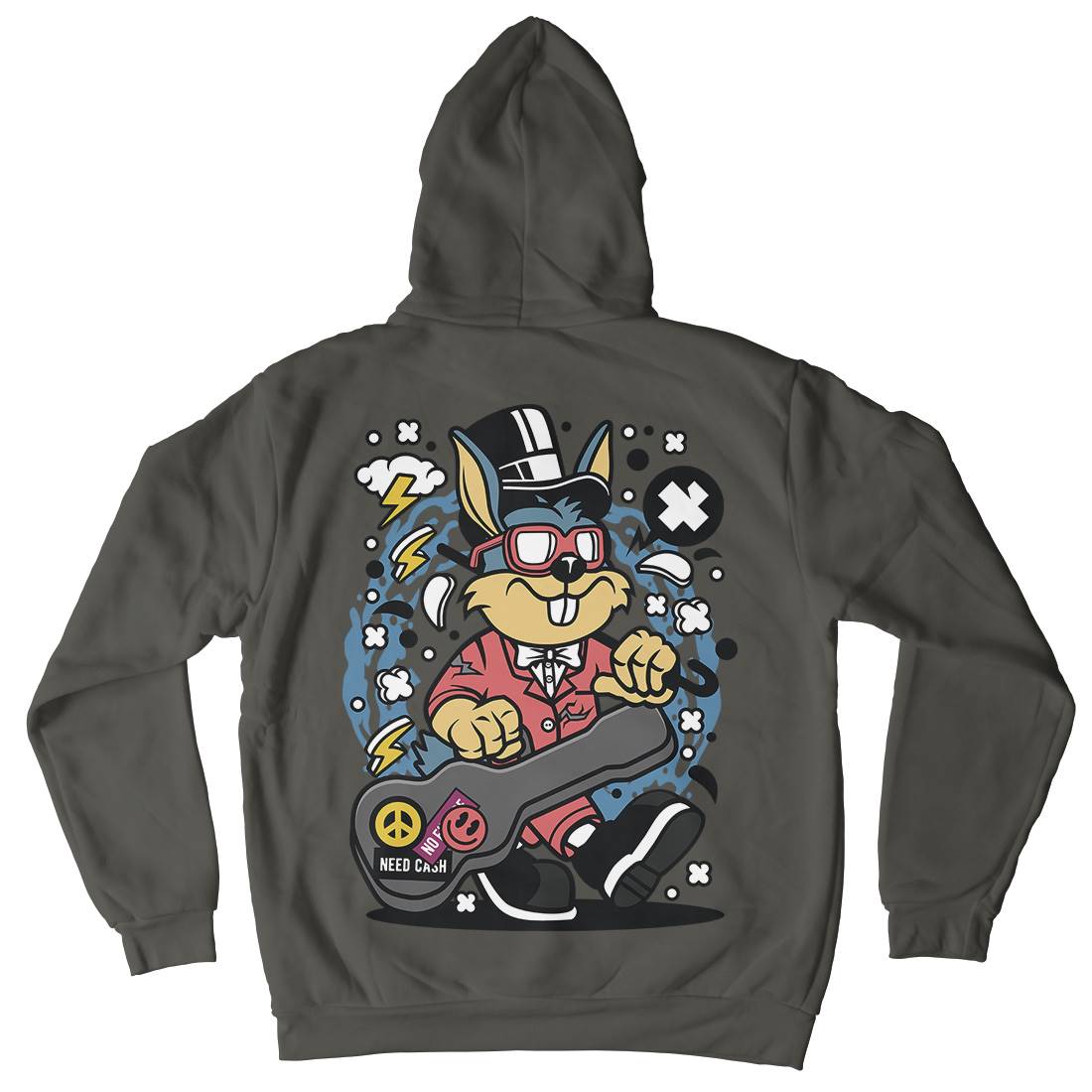 Rabbit Guitar Kids Crew Neck Hoodie Music C612