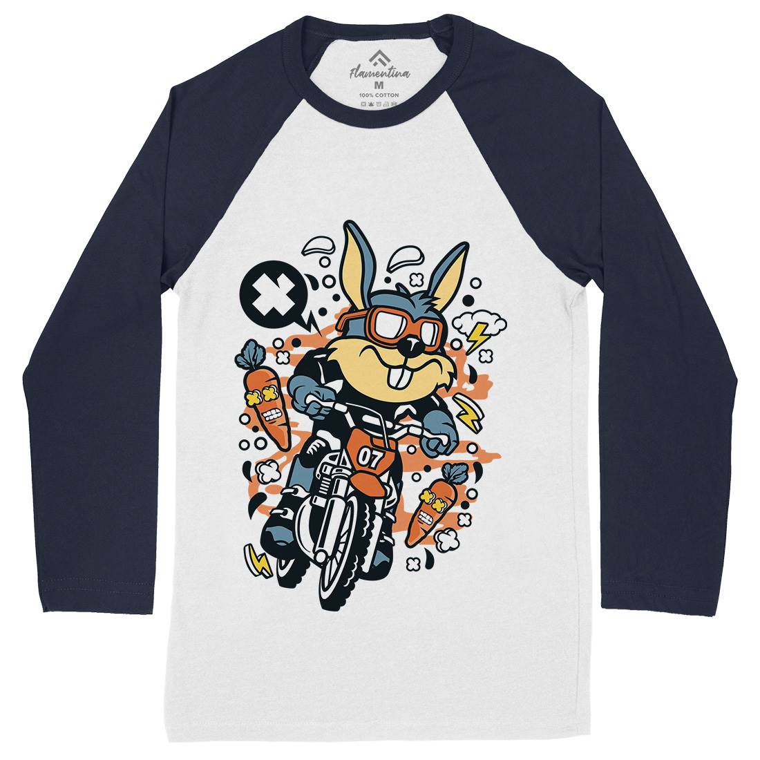 Rabbit Motocross Rider Mens Long Sleeve Baseball T-Shirt Motorcycles C613