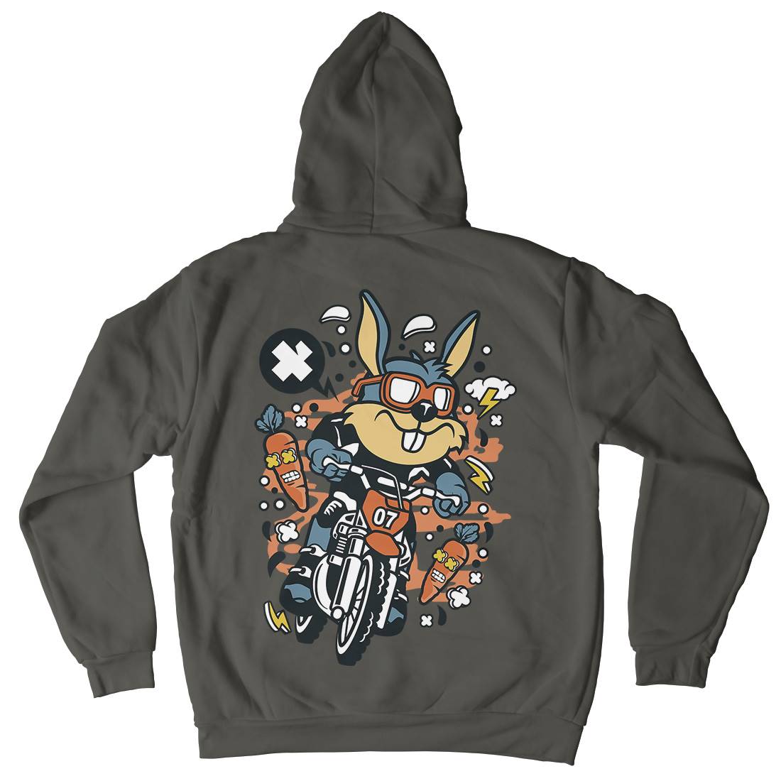 Rabbit Motocross Rider Mens Hoodie With Pocket Motorcycles C613