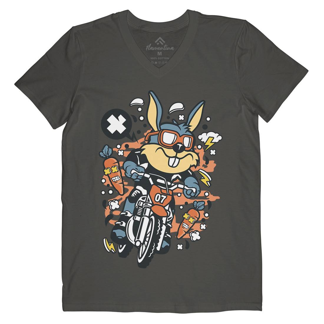 Rabbit Motocross Rider Mens V-Neck T-Shirt Motorcycles C613