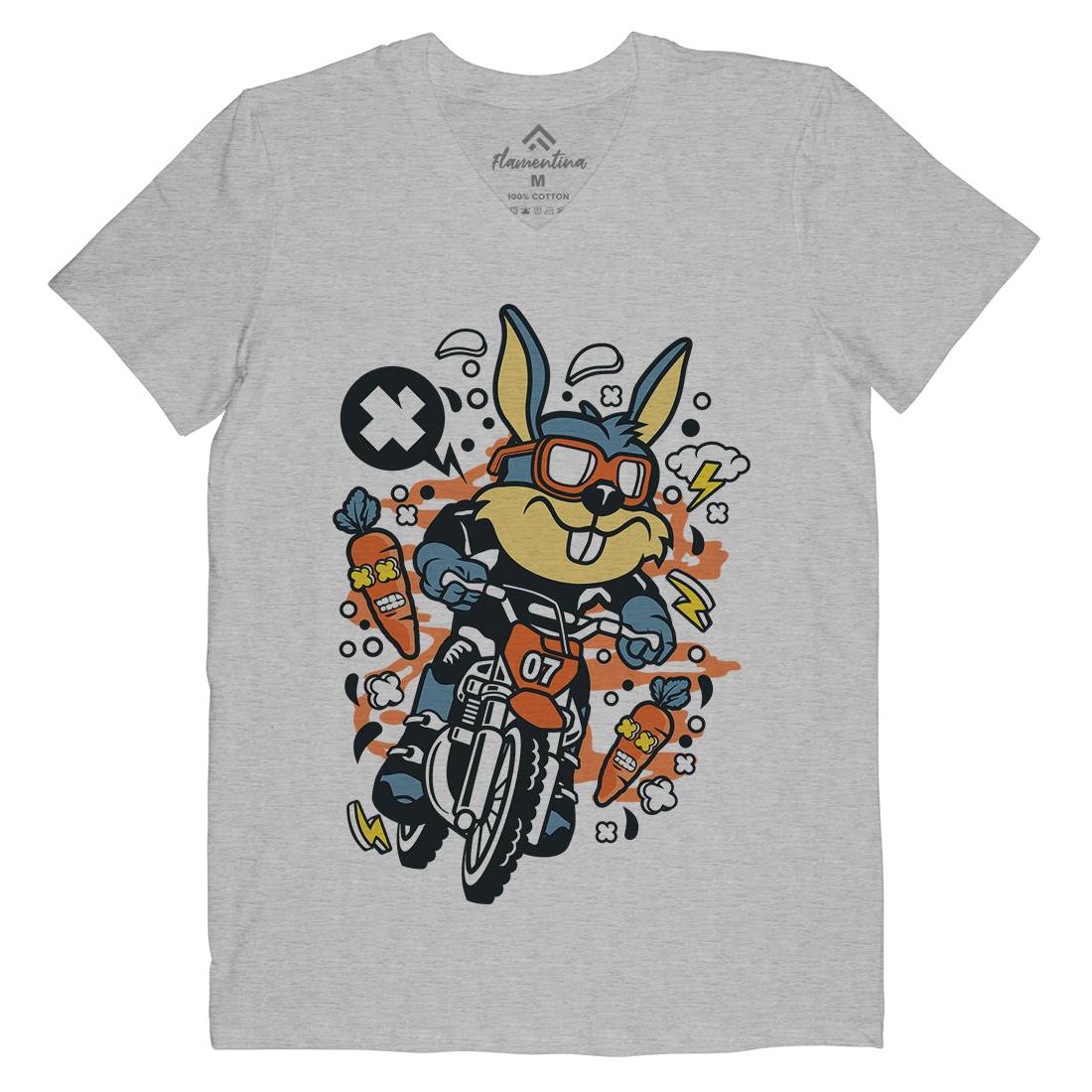 Rabbit Motocross Rider Mens V-Neck T-Shirt Motorcycles C613