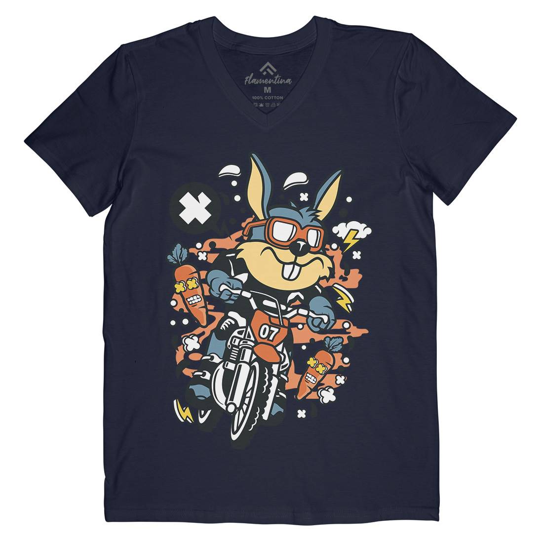 Rabbit Motocross Rider Mens Organic V-Neck T-Shirt Motorcycles C613