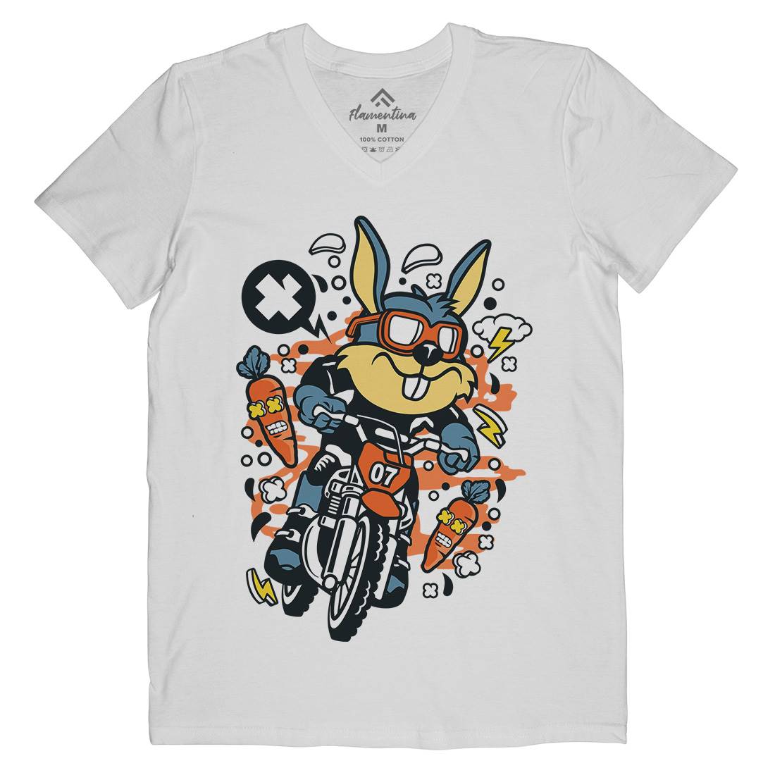 Rabbit Motocross Rider Mens Organic V-Neck T-Shirt Motorcycles C613
