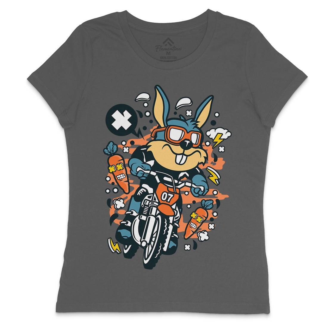 Rabbit Motocross Rider Womens Crew Neck T-Shirt Motorcycles C613