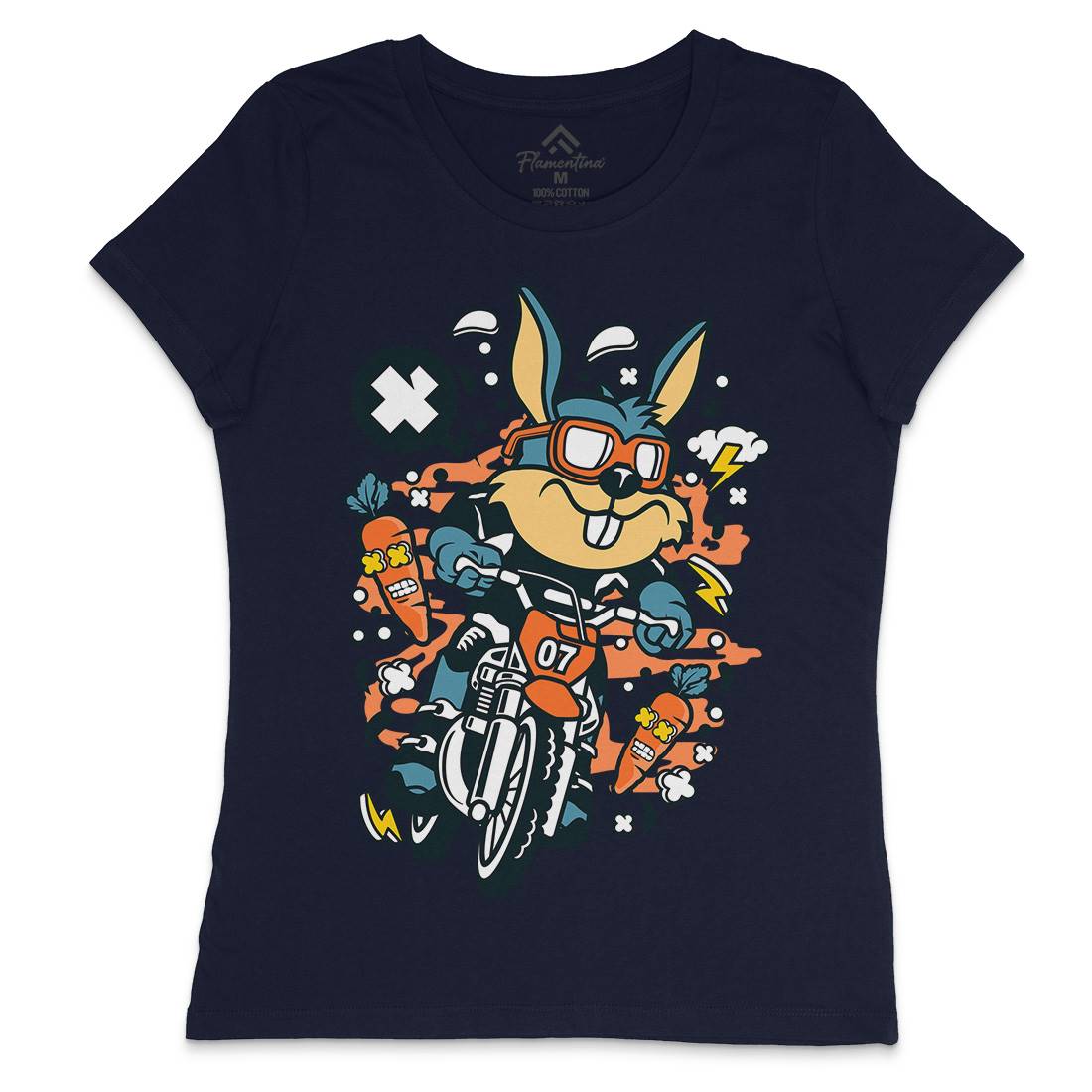 Rabbit Motocross Rider Womens Crew Neck T-Shirt Motorcycles C613