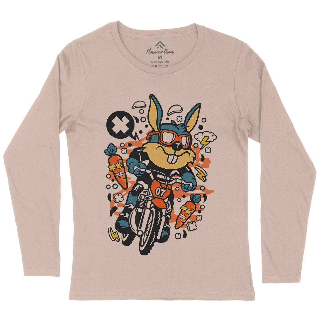 Rabbit Motocross Rider Womens Long Sleeve T-Shirt Motorcycles C613