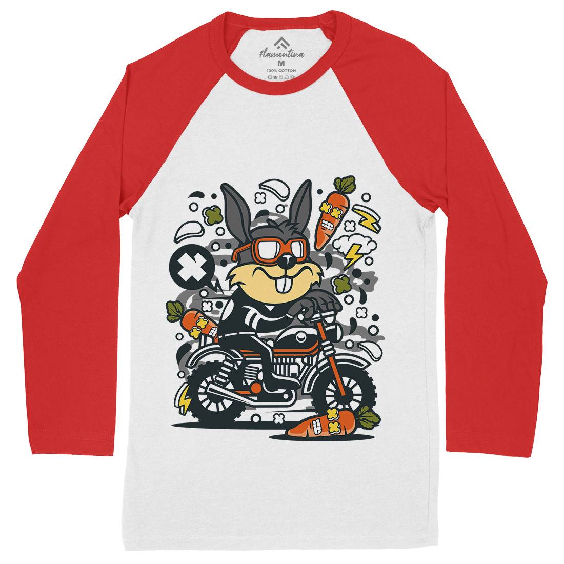 Rabbit Motocross Mens Long Sleeve Baseball T-Shirt Motorcycles C614