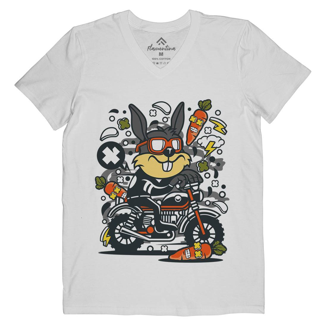 Rabbit Motocross Mens V-Neck T-Shirt Motorcycles C614
