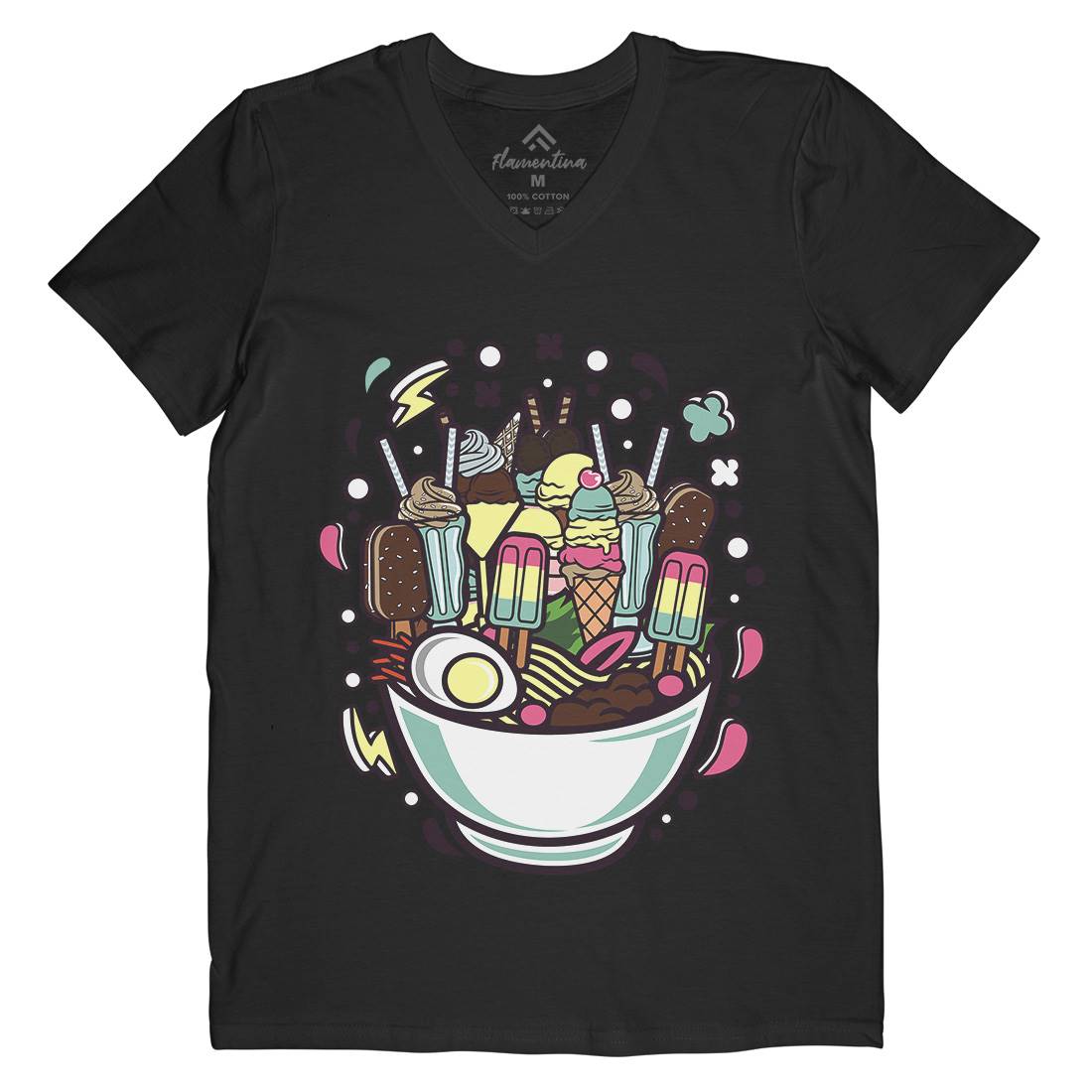 Ramen Ice Cream Mens Organic V-Neck T-Shirt Food C615