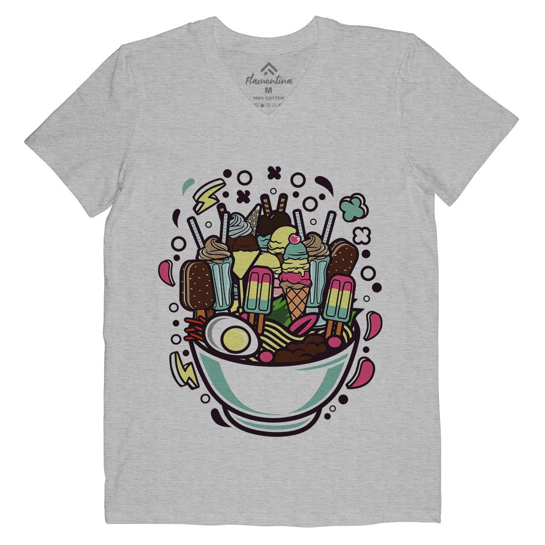 Ramen Ice Cream Mens Organic V-Neck T-Shirt Food C615