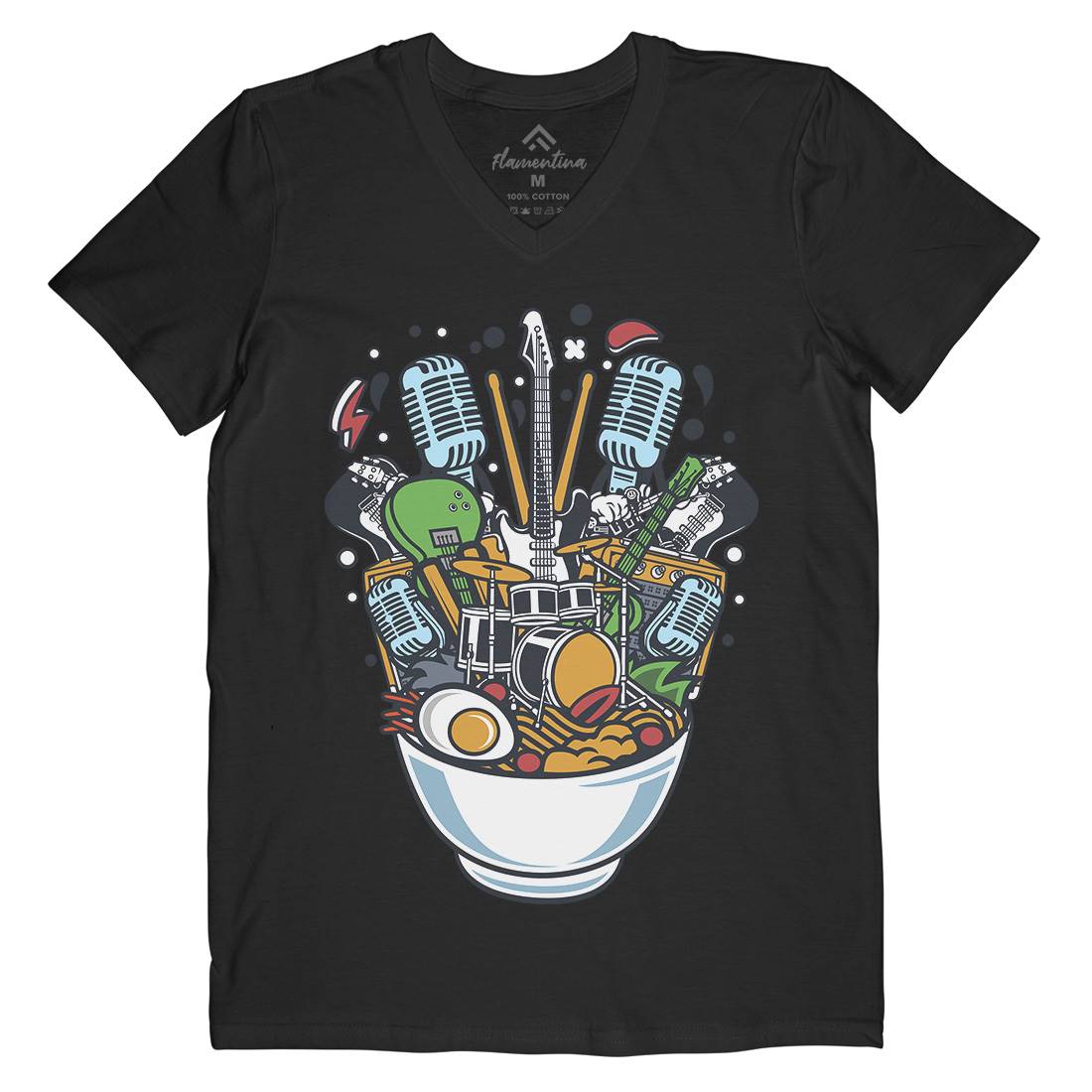 Ramen Rock Mens Organic V-Neck T-Shirt Music C617