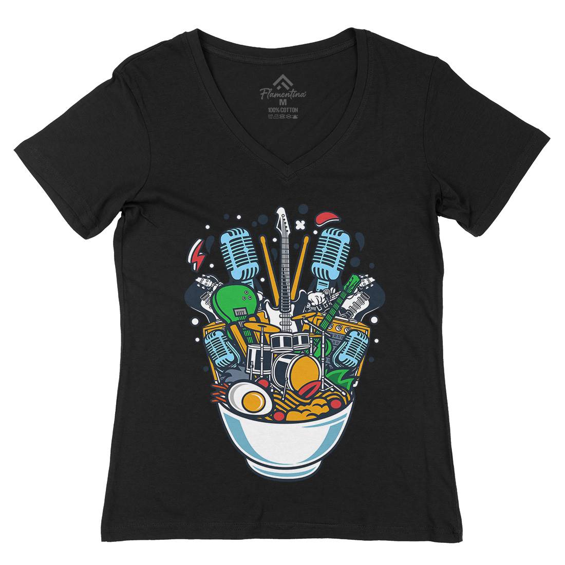 Ramen Rock Womens Organic V-Neck T-Shirt Music C617