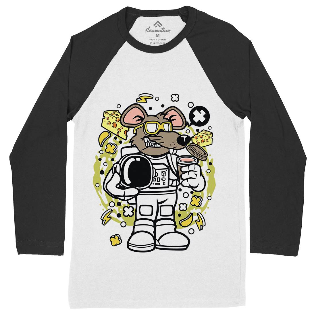 Rat Astronaut Mens Long Sleeve Baseball T-Shirt Space C621