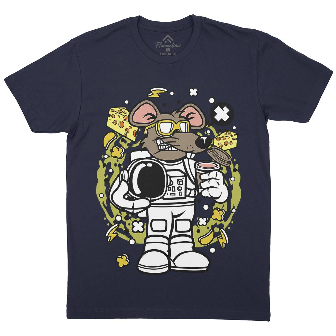 Rat Astronaut Mens Organic Crew Neck T-Shirt Space C621