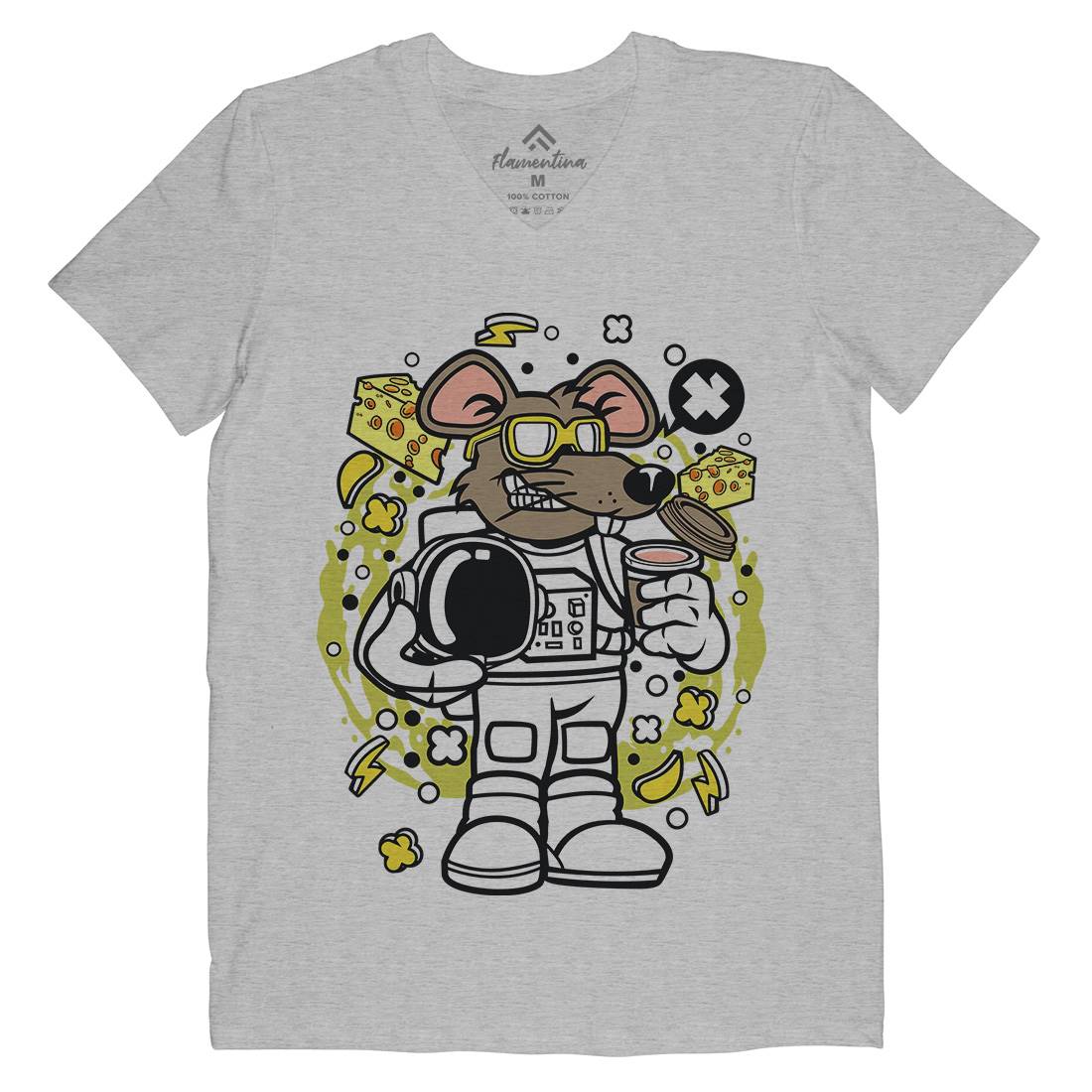 Rat Astronaut Mens Organic V-Neck T-Shirt Space C621