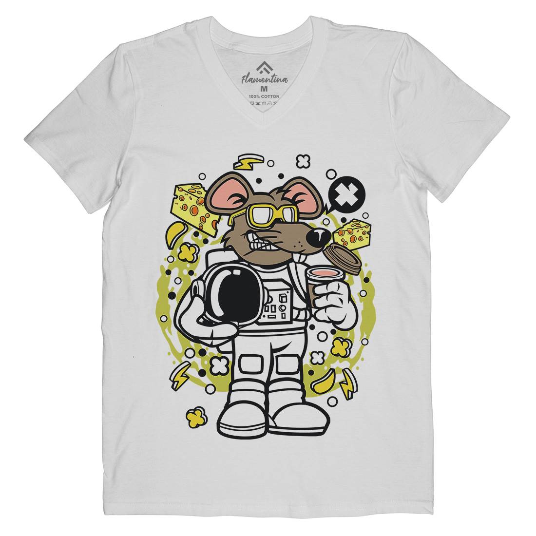Rat Astronaut Mens Organic V-Neck T-Shirt Space C621