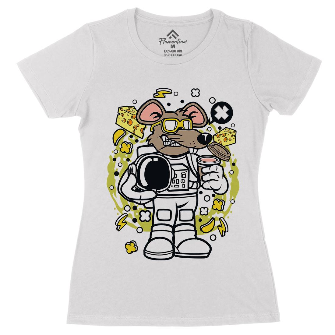 Rat Astronaut Womens Organic Crew Neck T-Shirt Space C621
