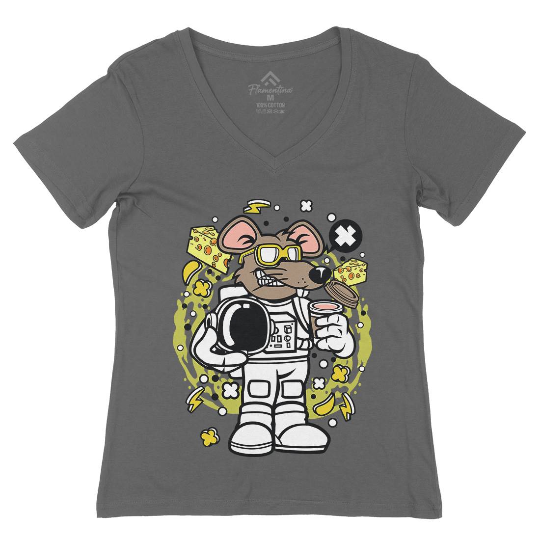 Rat Astronaut Womens Organic V-Neck T-Shirt Space C621