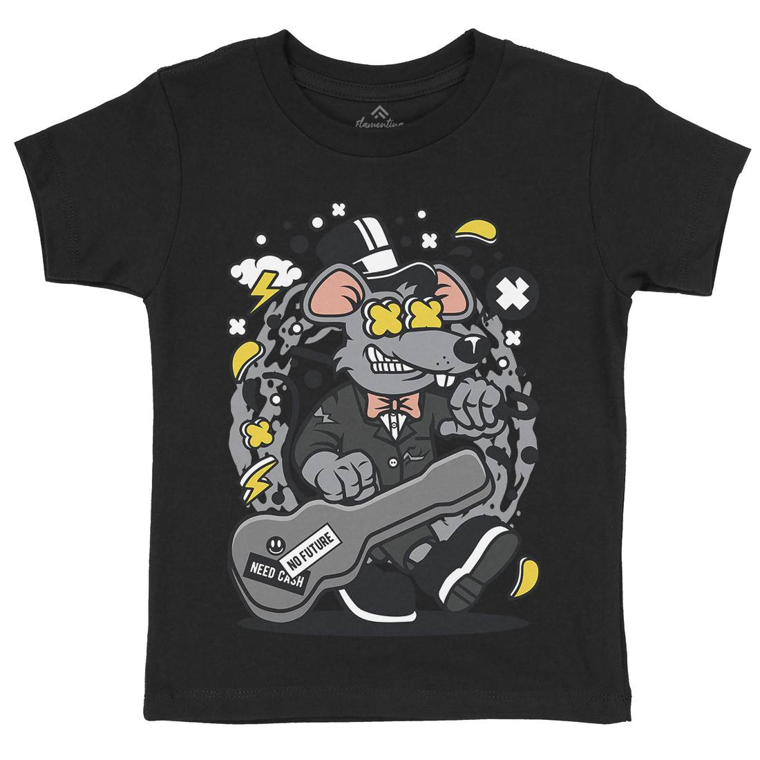 Rat Guitar Kids Crew Neck T-Shirt Music C622