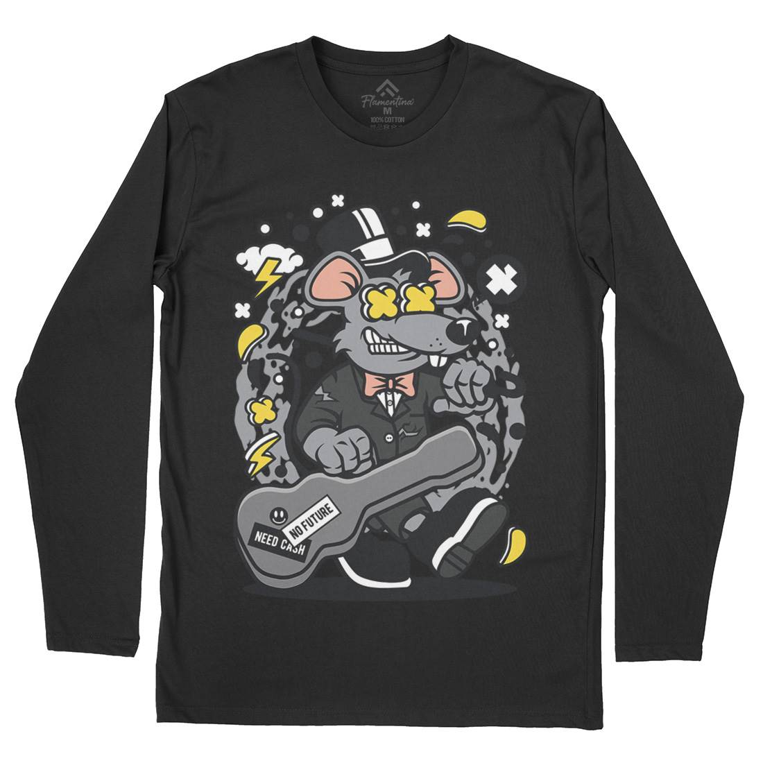 Rat Guitar Mens Long Sleeve T-Shirt Music C622