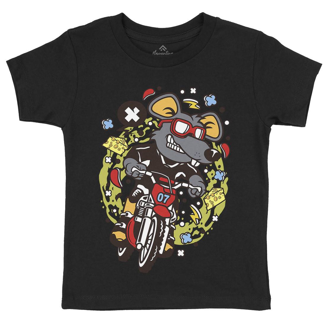 Rat Motocross Rider Kids Organic Crew Neck T-Shirt Motorcycles C623