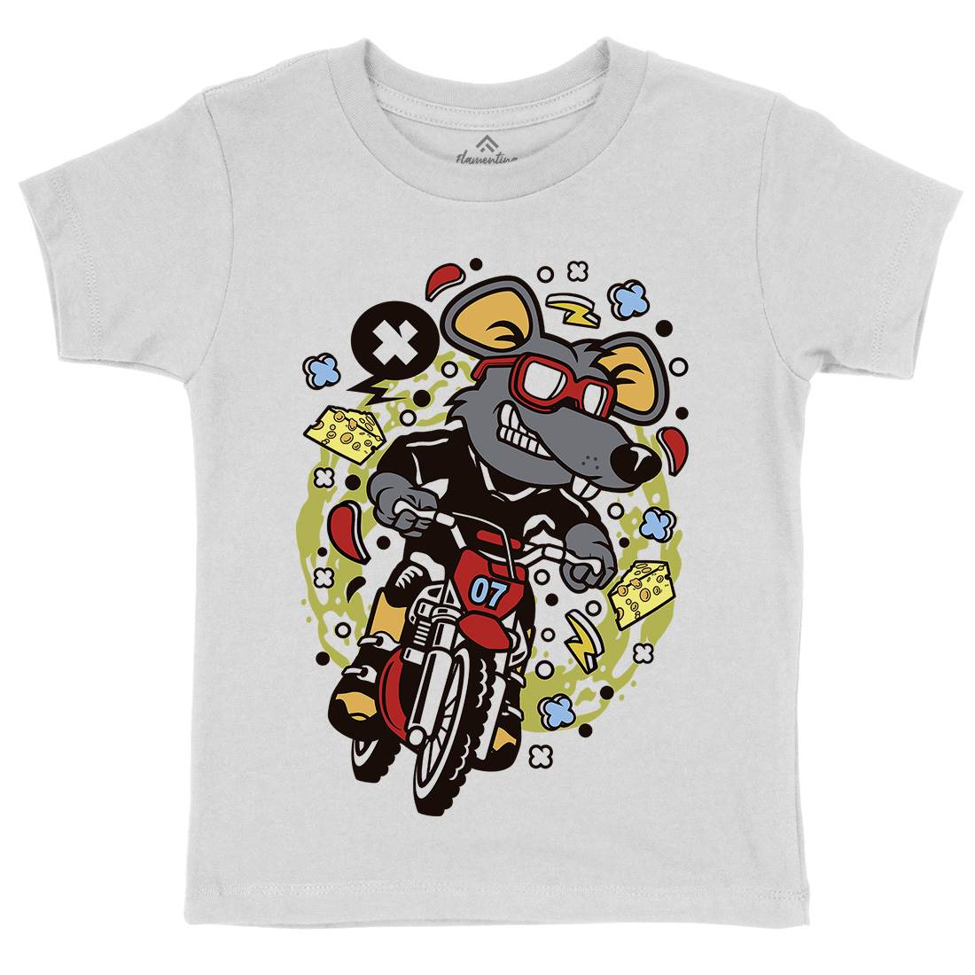 Rat Motocross Rider Kids Crew Neck T-Shirt Motorcycles C623