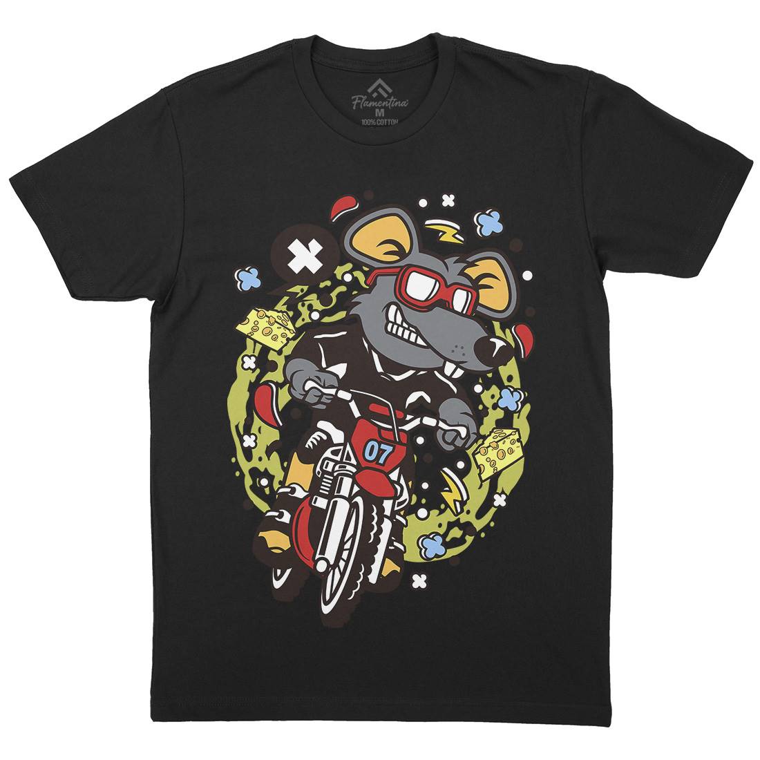 Rat Motocross Rider Mens Crew Neck T-Shirt Motorcycles C623