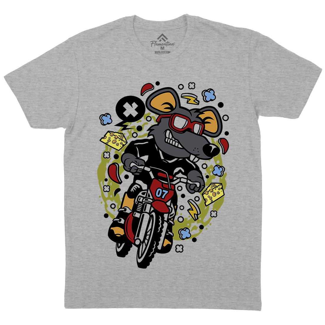 Rat Motocross Rider Mens Crew Neck T-Shirt Motorcycles C623