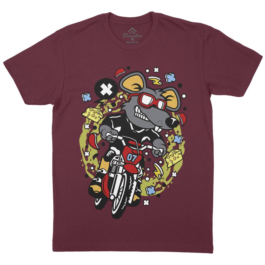 Rat Motocross Rider Mens Organic Crew Neck T-Shirt Motorcycles C623
