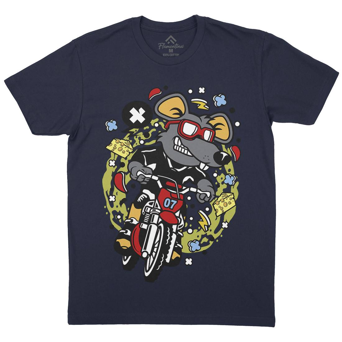Rat Motocross Rider Mens Organic Crew Neck T-Shirt Motorcycles C623